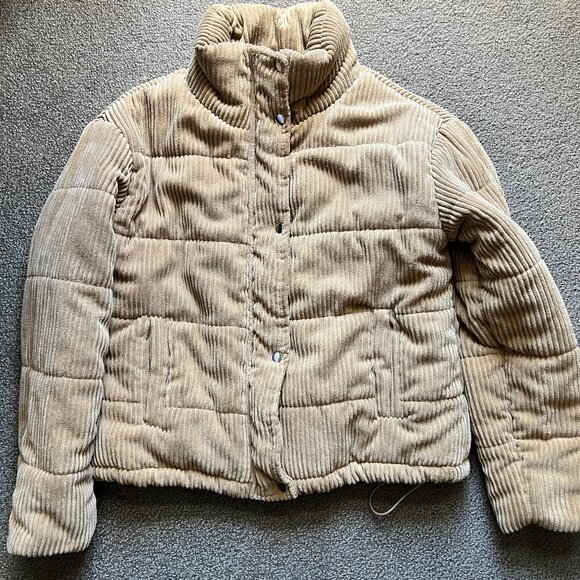 7 for All Mankind Women's Corduroy Cropped Puffer Jacket Tan Brown | Size S - Picture 4 of 9